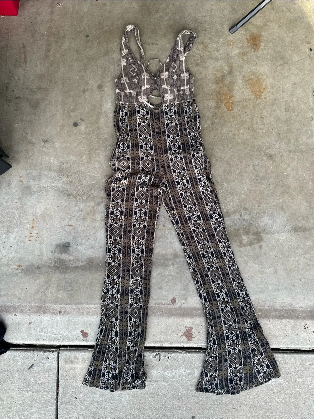 Free People Brown and Cream Printed Sleeveless Jumpsuit